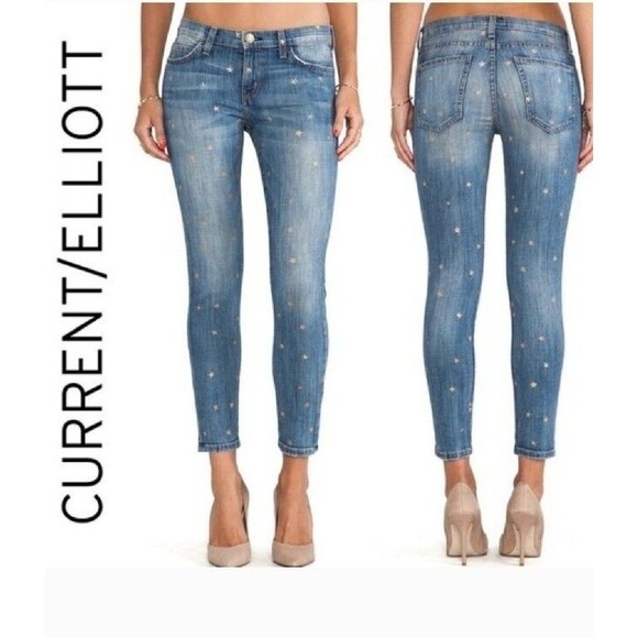 Jean Femme Current/Elliott The Stiletto - Taille 25, Marron à Pois Blancs, Skinny, Occasion Très Bon état